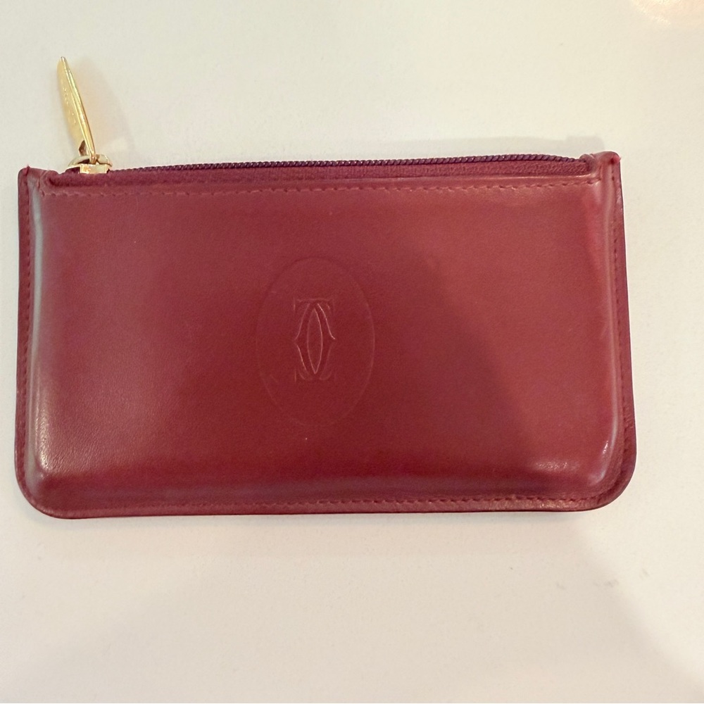 Cartier Must du Cartier Coin Purse with Keychain Bordeaux Leather Authentic